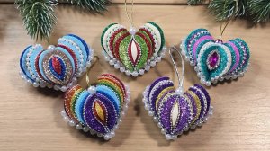 Ёлочные игрушки своими руками из фоамирана, сердечки. Новогодние поделки.