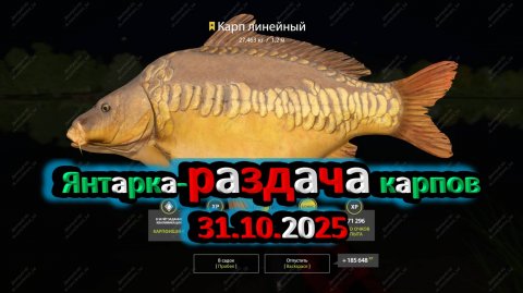 Карп линейный трофей оз.Янтарное #Русскаярыбалка4