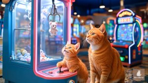 😹Мама кошечка со своим маленьким котёночком играет в игровые автоматы🔥