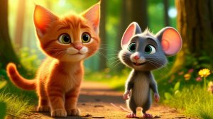 Мультфильм про игривого рыжего котёнка и шалунишку серого мышонка
