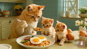 😹Мама кошечка готовит своему маленькому сыночку вкусную фасоль с рисом и овощами🔥