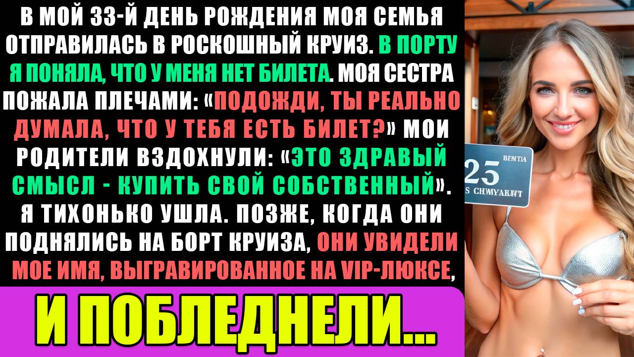 В мой 33-й день рождения, моя семья собиралась в роскошный круиз. В порту я поняла, что у меня нет.. смотреть онлайн