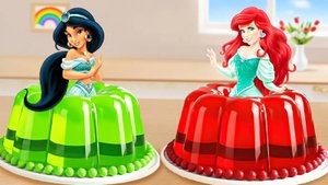 Мультики для детей про мини-выпечки. Желейный торт «Ариэль и Жасмин» 👑. Мультики для малышей.