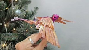 Ёлочная игрушка КОЛИБРИ - НЕЖНЫЙ РАССВЕТ на клипсе, акрил, текстиль, 18 см, AL73363