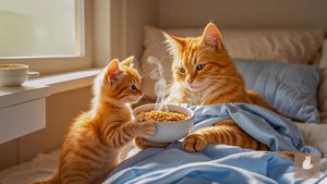 😹Котёночек готовит вкусную еду маме и лечит её🔥