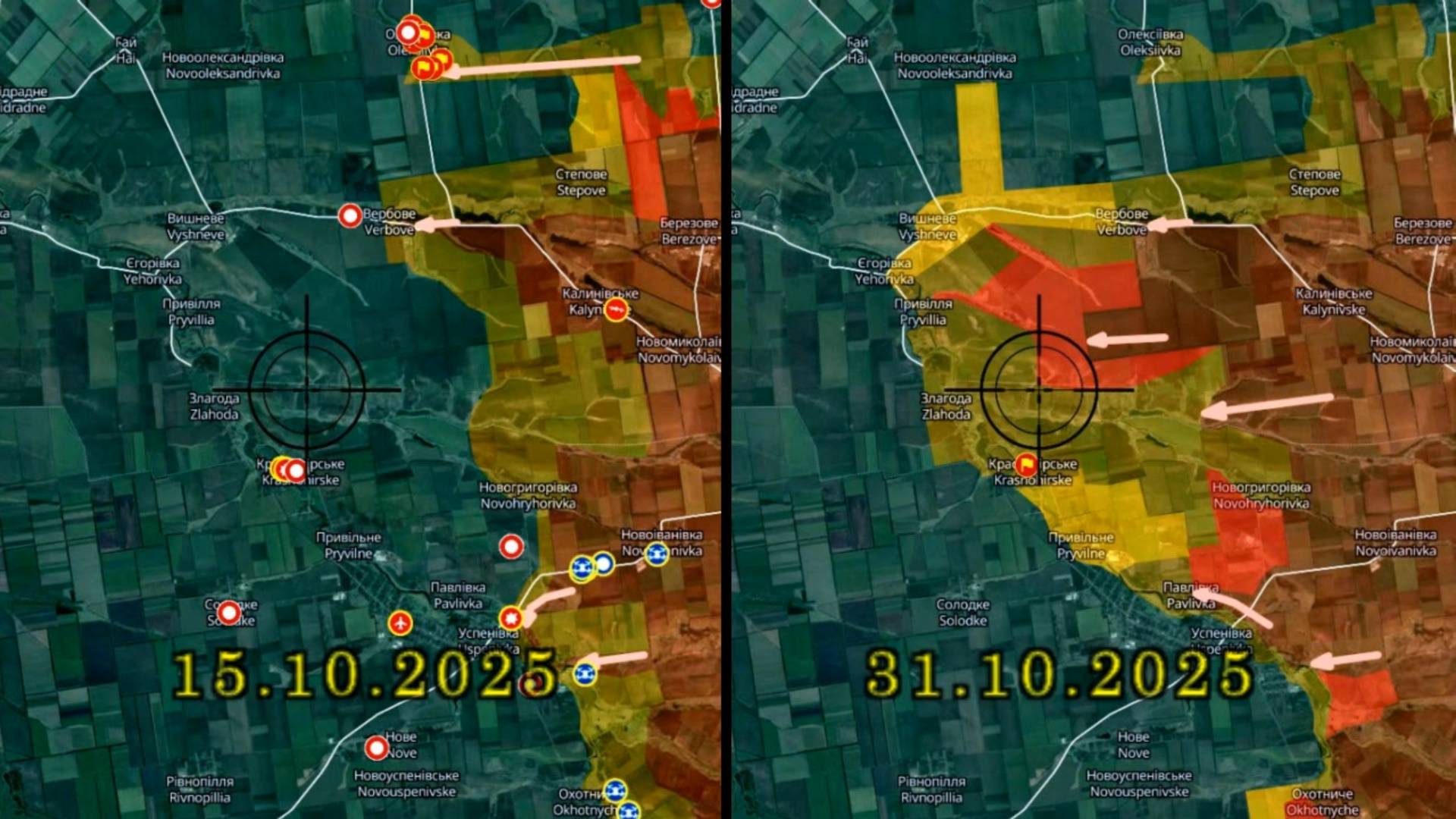 Карта боевых действий. Изменение линии фронта на Днепровско-Запорожском направлении 15-31.10.2025