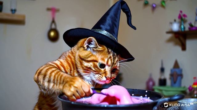 Котик в котле мешает розовоый СЛАЙМ