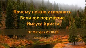 Почему нужно исполнять Великое поручение Иисуса Христа | От Матфея 28:18-20 | Александр Чубаков