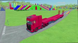 МУЛЬТИКИ ДЛЯ МАЛЫШЕЙ  С ГРУЗОВИКАМИ. КРАСОЧНЫЙ АВТОВОЗ ПЕРЕВОЗИТ АВТОБУС И БЕТОНОМЕШАЛКУ.