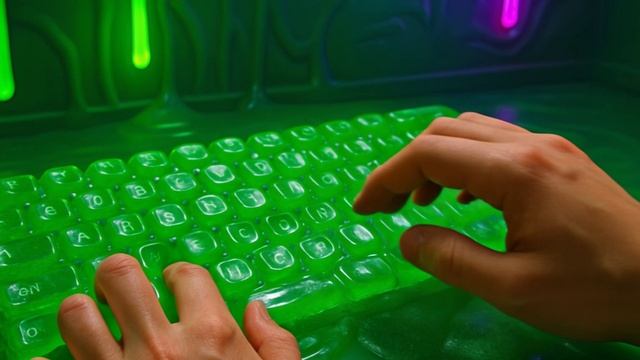 Неоновый слайм зеленого цвета в виде клавиатуры