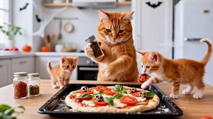 Котики и пицца на Хэллоуин