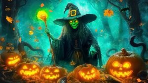 Witchy Halloween Night Spooky Forest Vibes with Glowing Pumpkins Magical Creepy Music