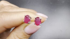 Пусеты с рубином Размер камня 7x5 mmЮвелирная огранка Застежка бабочка (зажим) РУБ043