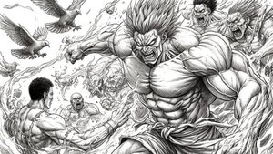 Мой Mugen - максимум слотов = 329967(33х9999) - бой Ханма Юдзиро vs всех 14