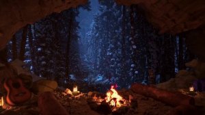 Расслабьтесь в уютной зимней пещере с потрескивающим огнем