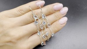 Длинные серьги с топазами Размер камней 6 и 5  mm Ювелирная огранка Замок протяжка  ТОП038Е