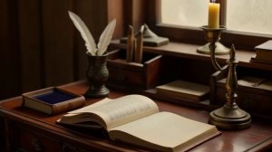 Футаж. Старинная книга. Перо. Чернильница. Свеча.