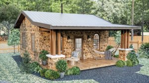 Самый уютный каменный дом 43 м²! 🌿 Двухспальный коттедж с террасой и гамаком