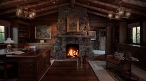 Уютное видео: домик с камином, дождь, гроза.