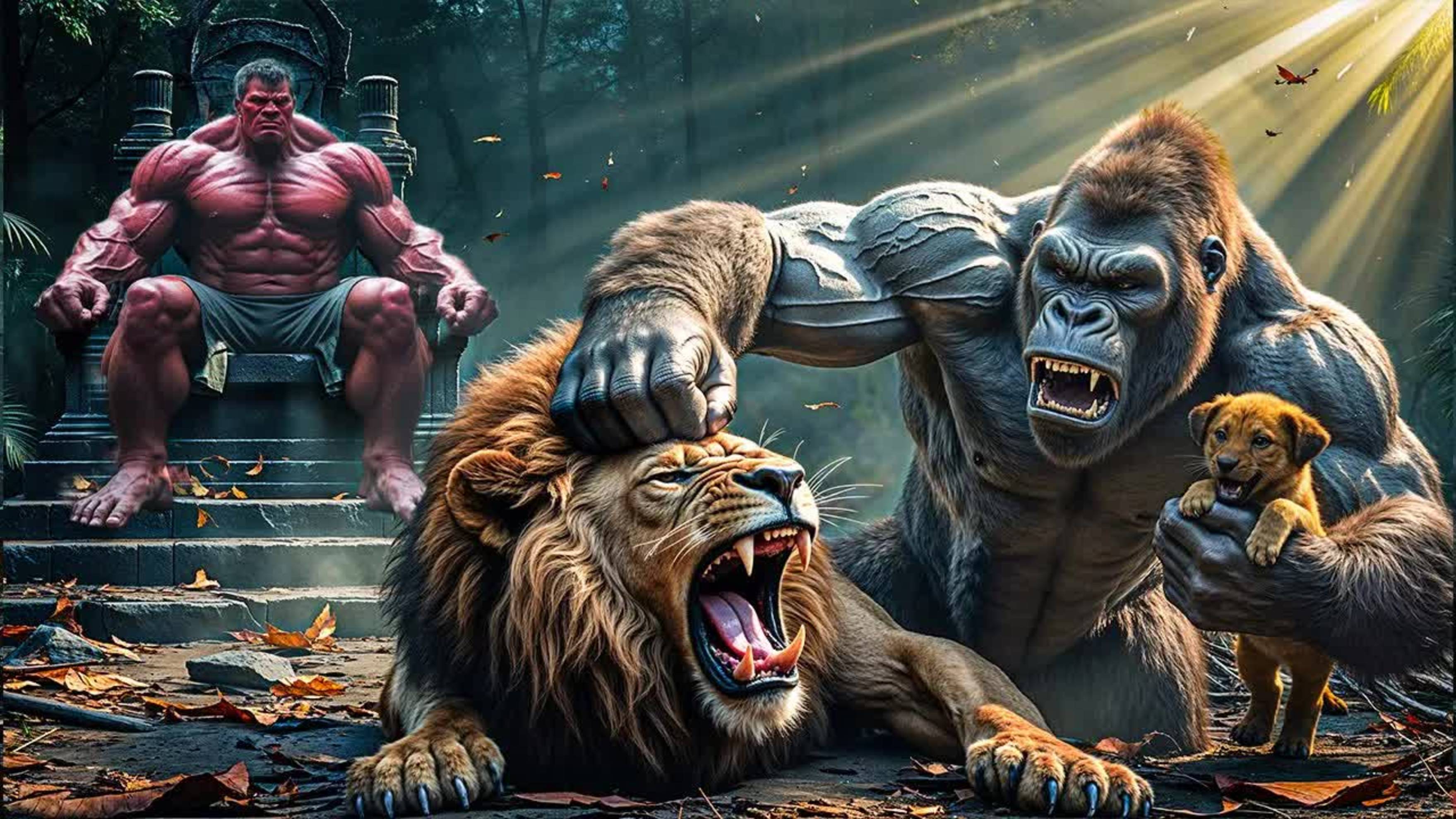 Эпическая битва: Конг спасает щенка от льва смотреть онлайн