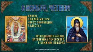Иконы Божией Матери «Всех скорбящих Радость». Прп. Арефы, затворника Печерского. 06.11.2025 г.