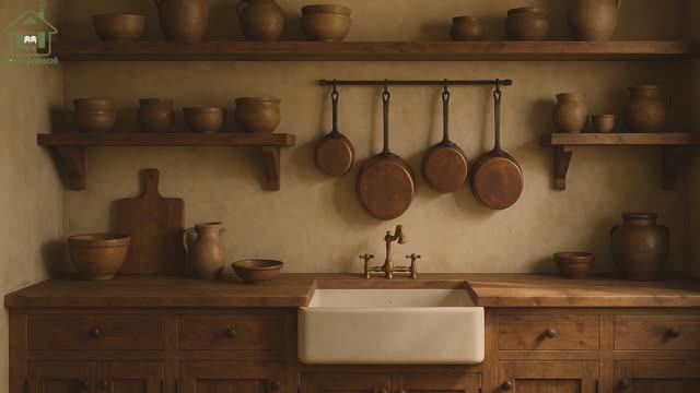 Интерьер и декор кухни в деревенском стиле в коричневых тонах  (4)