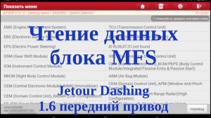 Чтение данных блока MFS (Multi-Function Steering) JETOUR Dashing, передний привод, 1.6,