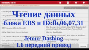 Чтение данных блоков ID:fb,06,07,31 и EBS (Electronic Battery Sensor) JETOUR Dashing передний привод