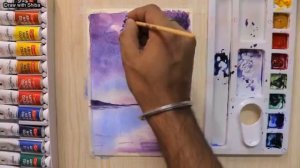 Простой пошаговый урок рисования акварелью с облаками и морским пейзажем для начинающих