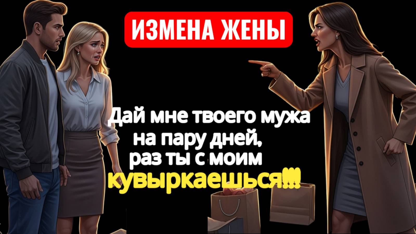 «Твоя жена спит с моим мужем!» — крикнула незнакомка у супермаркета… История измены жены. смотреть онлайн