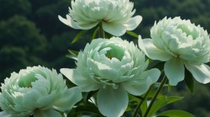 Футаж. Цветы зелёные. Пионы. Фон.