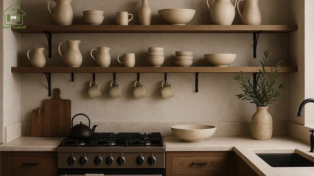 Интерьер и декор кухни в деревенском стиле в коричневых тонах  (7)