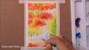 Простой пошаговый урок рисования акварелью осеннего пейзажа для начинающих