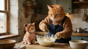 Мама кошка кормит котенка