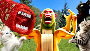 ПОЕЗД- ПОЖИРАТЕЛЬ СЪЕЛ CHIMPANZINI BANANINI??? КОШКИ в ШОКЕ!