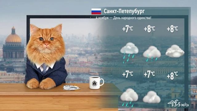 Прогноз погоды в Санкт=Петербурге на 04.11.2025 г. от котика =)