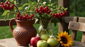 Футаж. Рябина. Яблоки. Подсолнух.