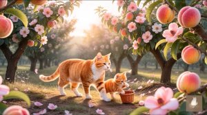 😹Мама кошечка со своим маленьким сыночком собирают персики и продают их🔥