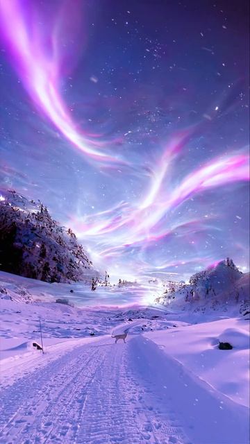 Один человек, снежное поле, купол полярного сияния. #дзен @1745333753