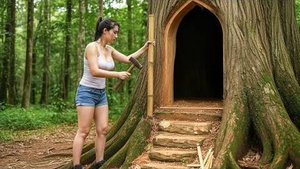 Я построил тайное убежище, внутри гигантского дерева ｜ 200 дней жизни в лесу