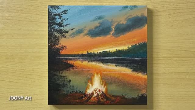 Рисуем горящий костер на берегу озера / Акриловая живопись для начинающих смотреть онлайн