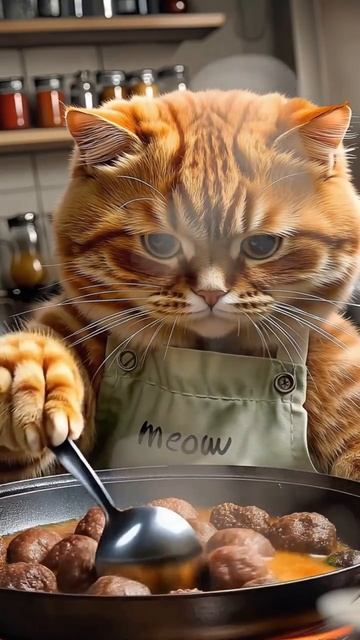 Рыжий котик кушает вкуснятину