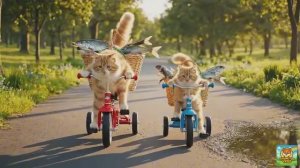 МУЛЬТФИЛЬМ ДЛЯ ДЕТЕЙ, Семья котят ловят рыбку в пруду ,и потом готовят ее на ужин