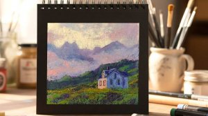 Закат в горах масляной пастелью. Процесс рисования!