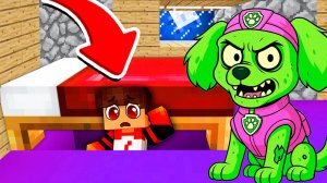 СПРЯТАЛСЯ ПОД КРОВАТЬЮ от СКАЙ ЗОМБИ ЩЕНЯЧИЙ ПАТРУЛЬ В МАЙНКРАФТЕ