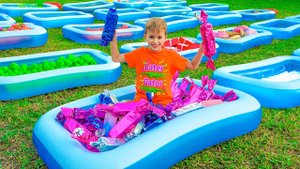 Влад и Ники учат английский алфавит с бассейнами | ABC!