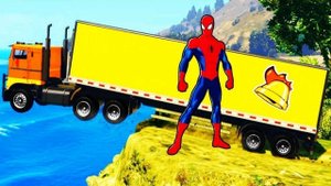 Человек-паук прыжки с трамплина на грузовиках для детей. Мультфильмы для детей. Мультики про машинки
