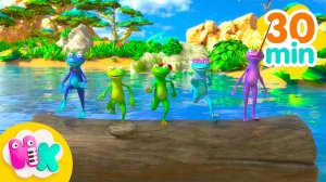Cinq Grenouilles sur un Rondin de Bois  Chansons avec des Animaux | HeyKids en Français
