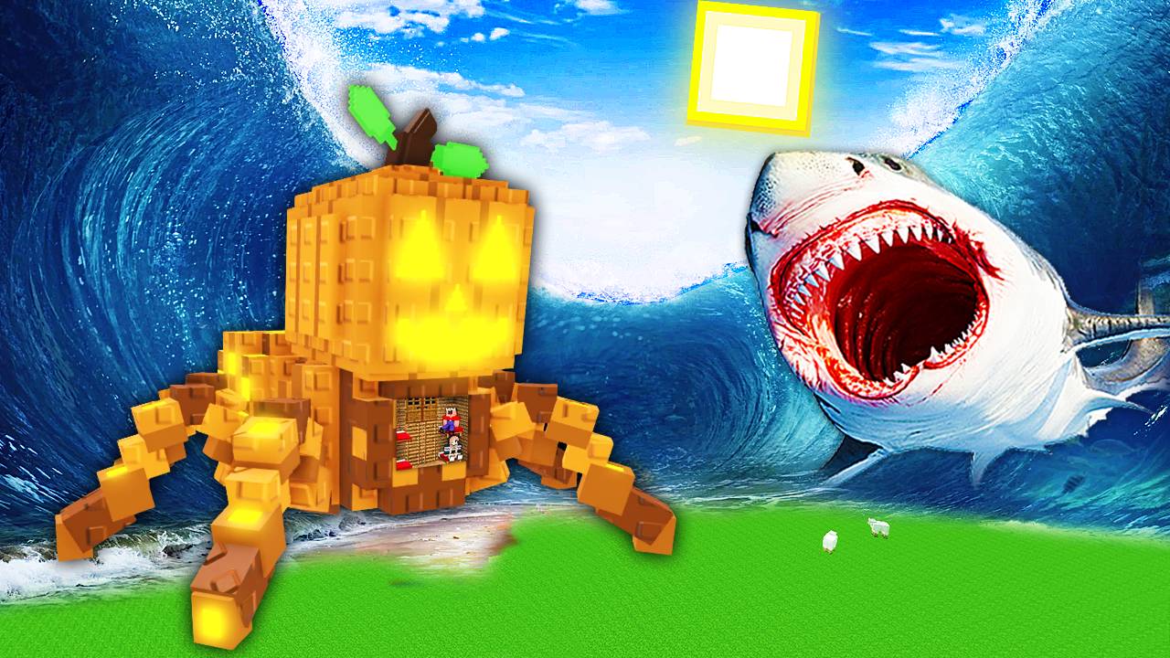 ДОМ ВНУТРИ ПАМПКИНИ СПАЙДЕРИНИ ПРОТИВ ЦУНАМИ В МАЙНКРАФТ! НУБ И ДЕВУШКА ПРО В MINECRAFT смотреть онлайн