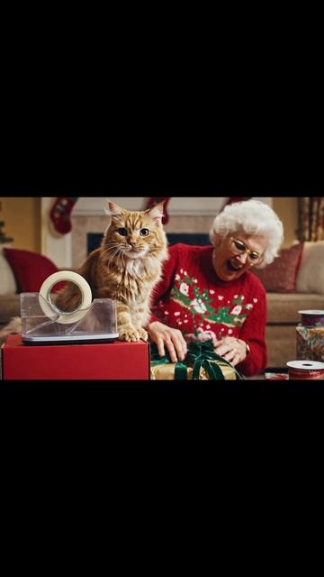 Кот "помогает" мне паковать подарки на Рождество 🎁 (это хаос) | Cat vs Christmas Wrapping #shorts